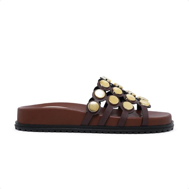 Sandalia Papete Slide Feminino Leruchel Aplicacoes Cafe