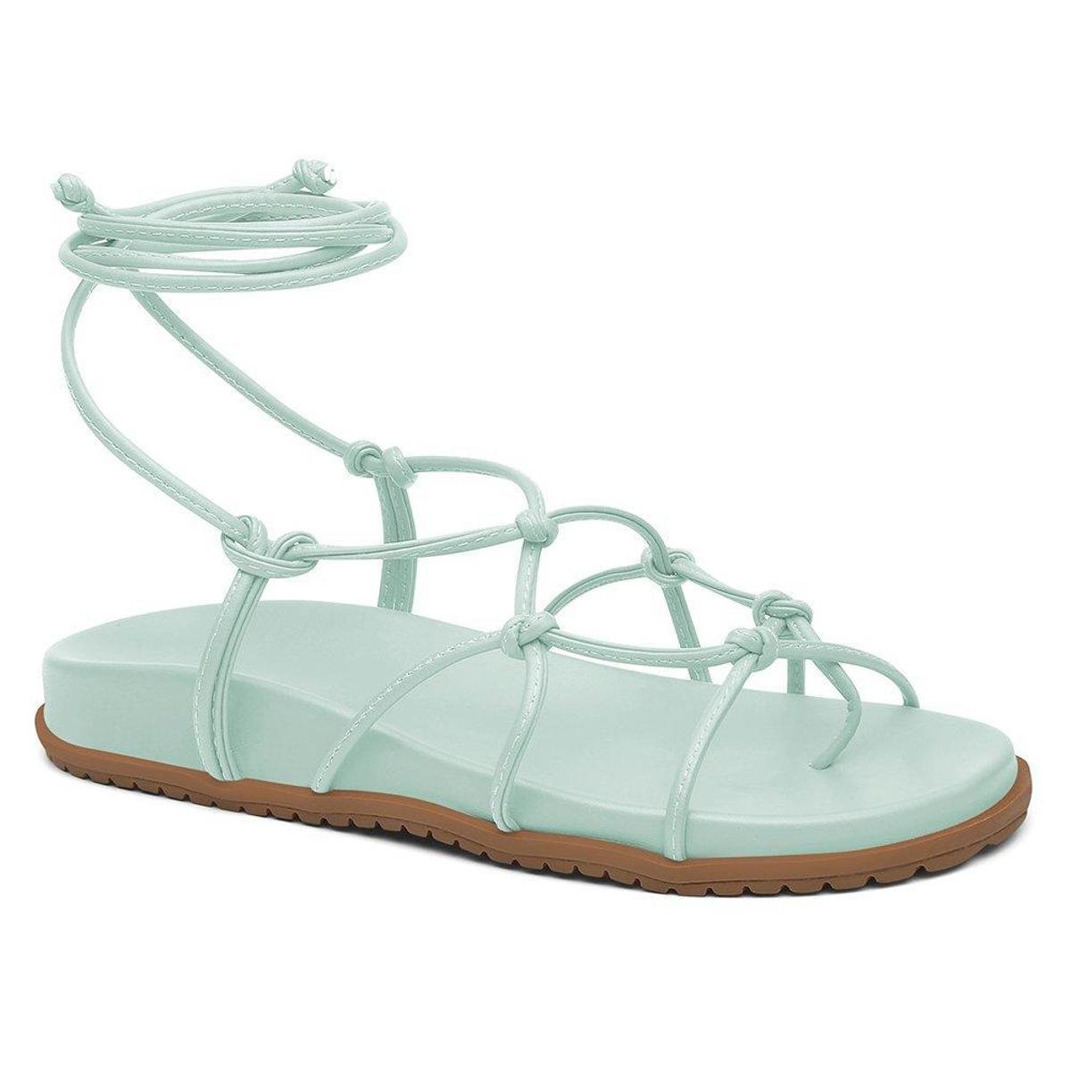 Sandalia Papete Tiras Amarracao Verde Menta Rasteira Feminina - Verde claro Menor preço em Sandalia Papete Tiras Amarracao Verde Menta Rasteira Feminina - Verde claro