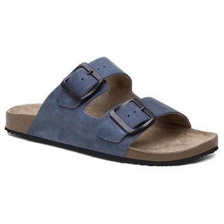 Sandália Papete Unissex Chinelo em Couro Nobuck Azul do 34 ao 46