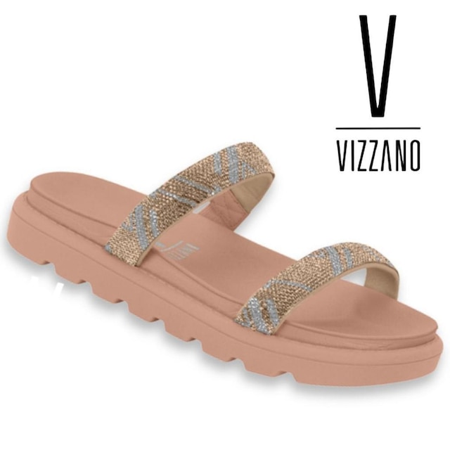Sandalia Papete Vizzano Original Rasteira Flat Slide Strass