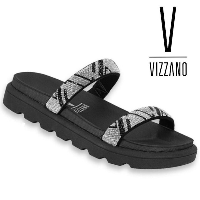 Sandalia Papete Vizzano Original Rasteira Flat Slide Strass