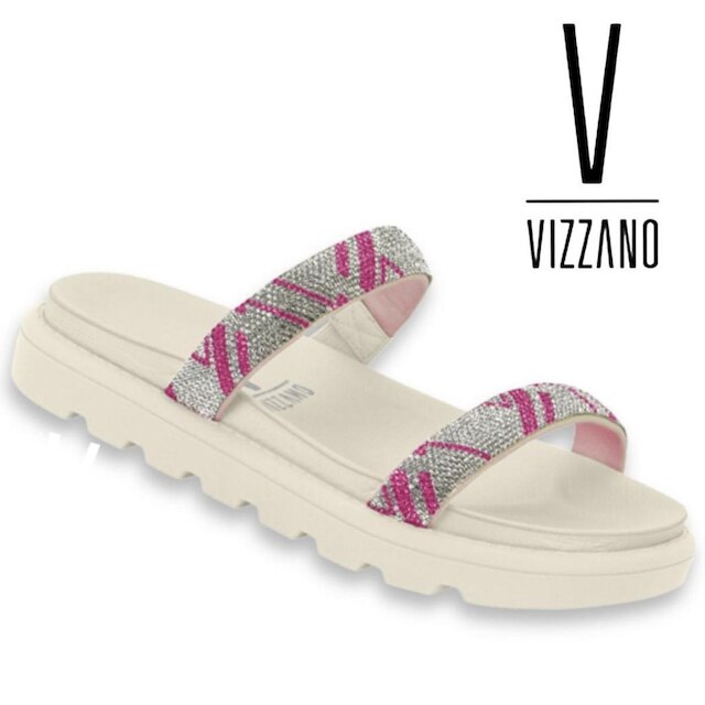Sandalia Papete Vizzano Original Rasteira Flat Slide Strass