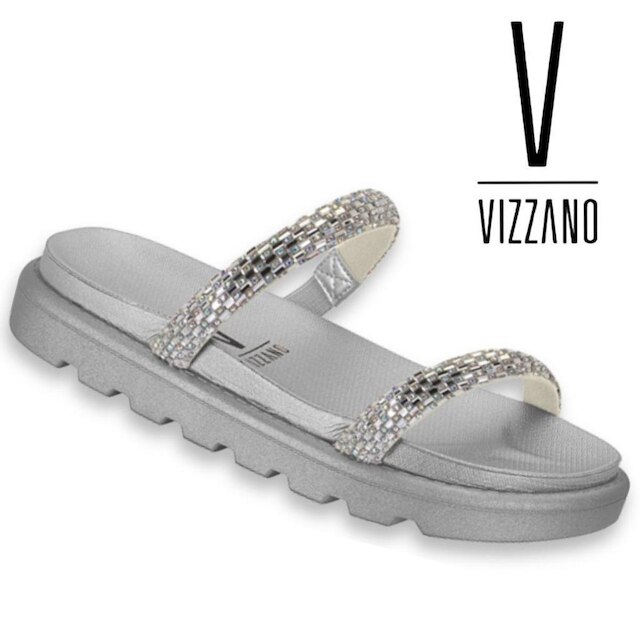 Sandalia Papete Vizzano Original Rasteira Flat Strass Slide