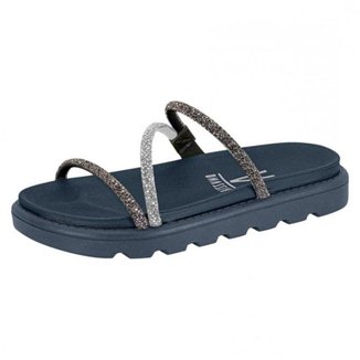Sandália Papete Vizzano Tiras Strass  Azul Marinho 37