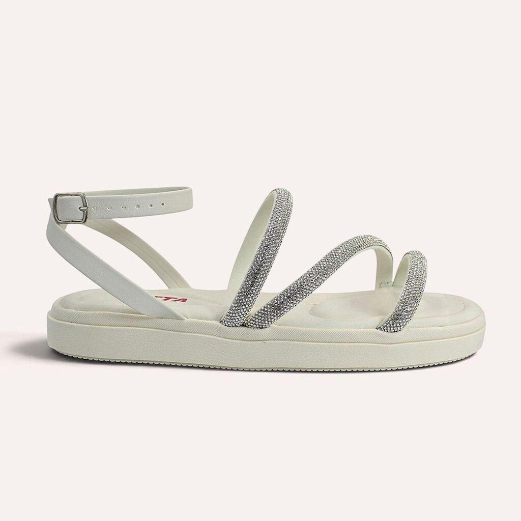 Sandália Papete Zatta Flatform Strass Leona Off White Branco 35