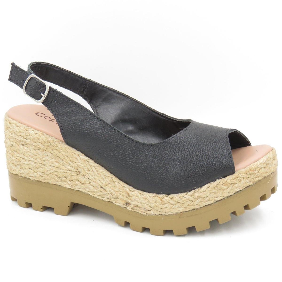 Oxford Feminino Tratorado Peep Toe Preto