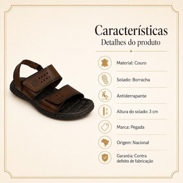 Sandália Pegada Masculino Casual Amortech Couro