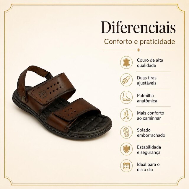 Sandália Pegada Masculino Casual Amortech Couro