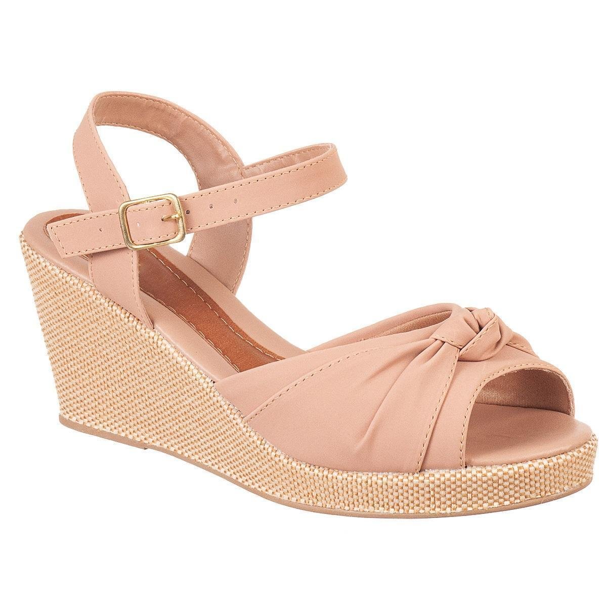 Sandalia Plataforma Anabela Feminina Confort Envio 24H - Nude Menor preço em Sandalia Plataforma Anabela Feminina Confort Envio 24H - Nude