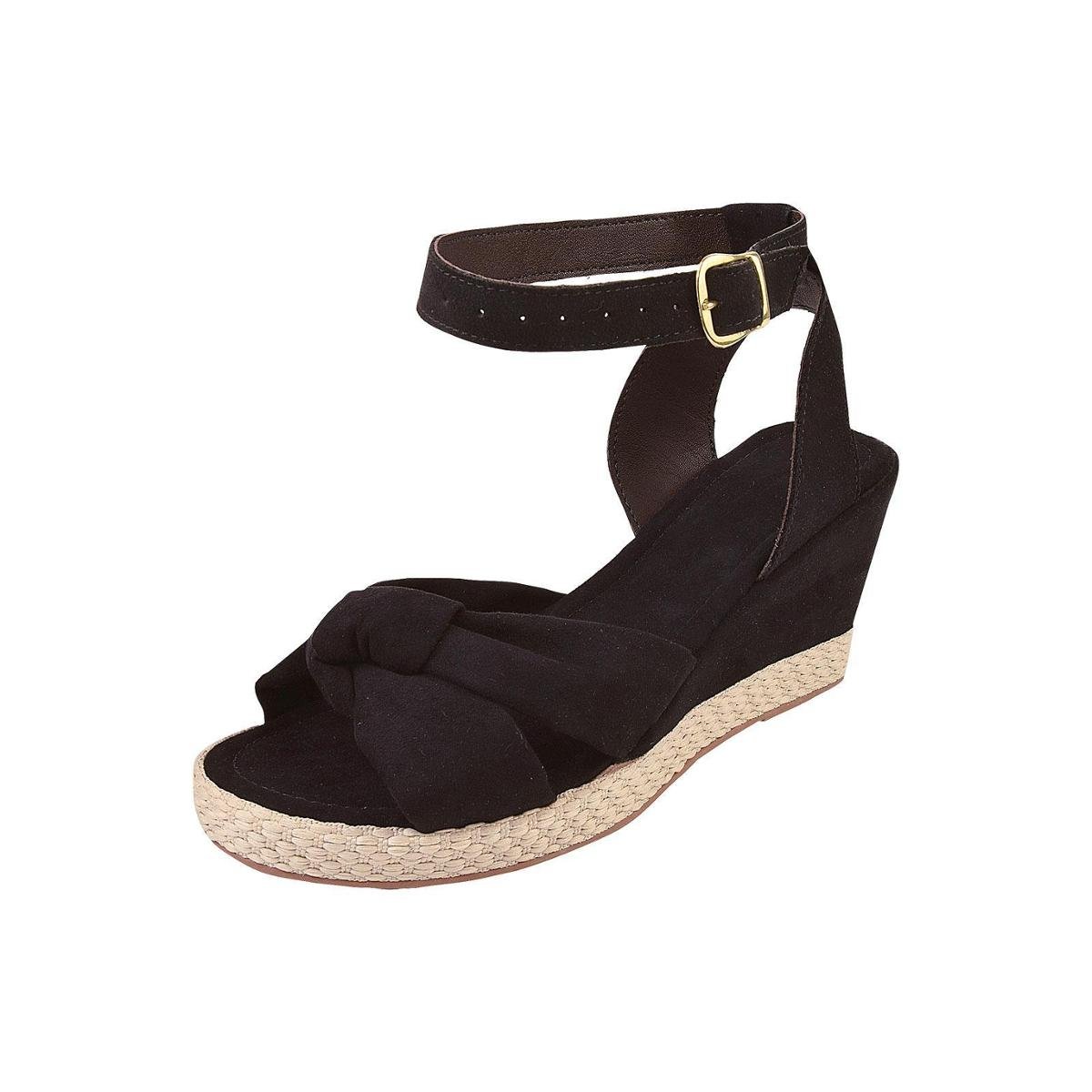 Sandália Plataforma Feminina Anabela Salto Médio Corda - Preto Menor preço em Sandália Plataforma Feminina Anabela Salto Médio Corda - Preto