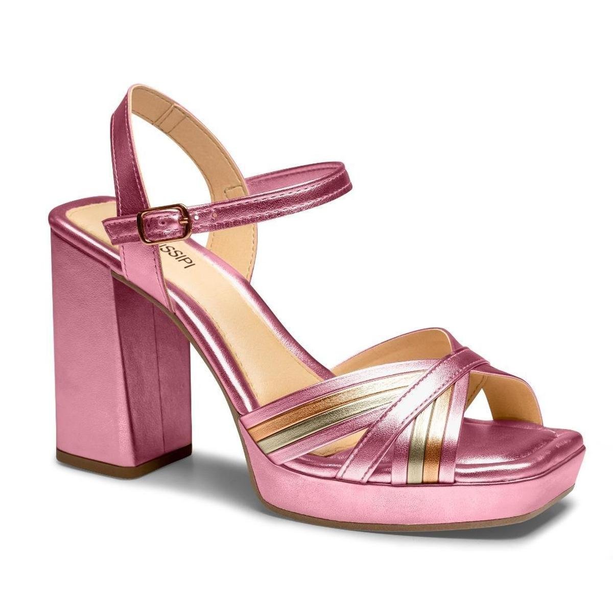 Sandália Plataforma Meia Pata Mississipi Salto Bloco Metalizada