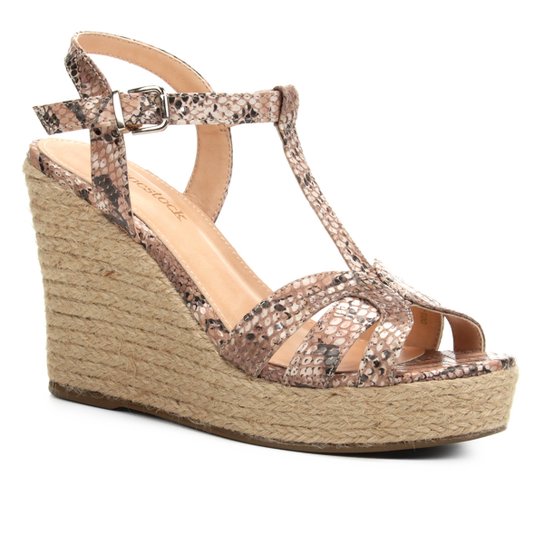 Sandália Plataforma Shoestock Tiras Corda Feminina - Bege