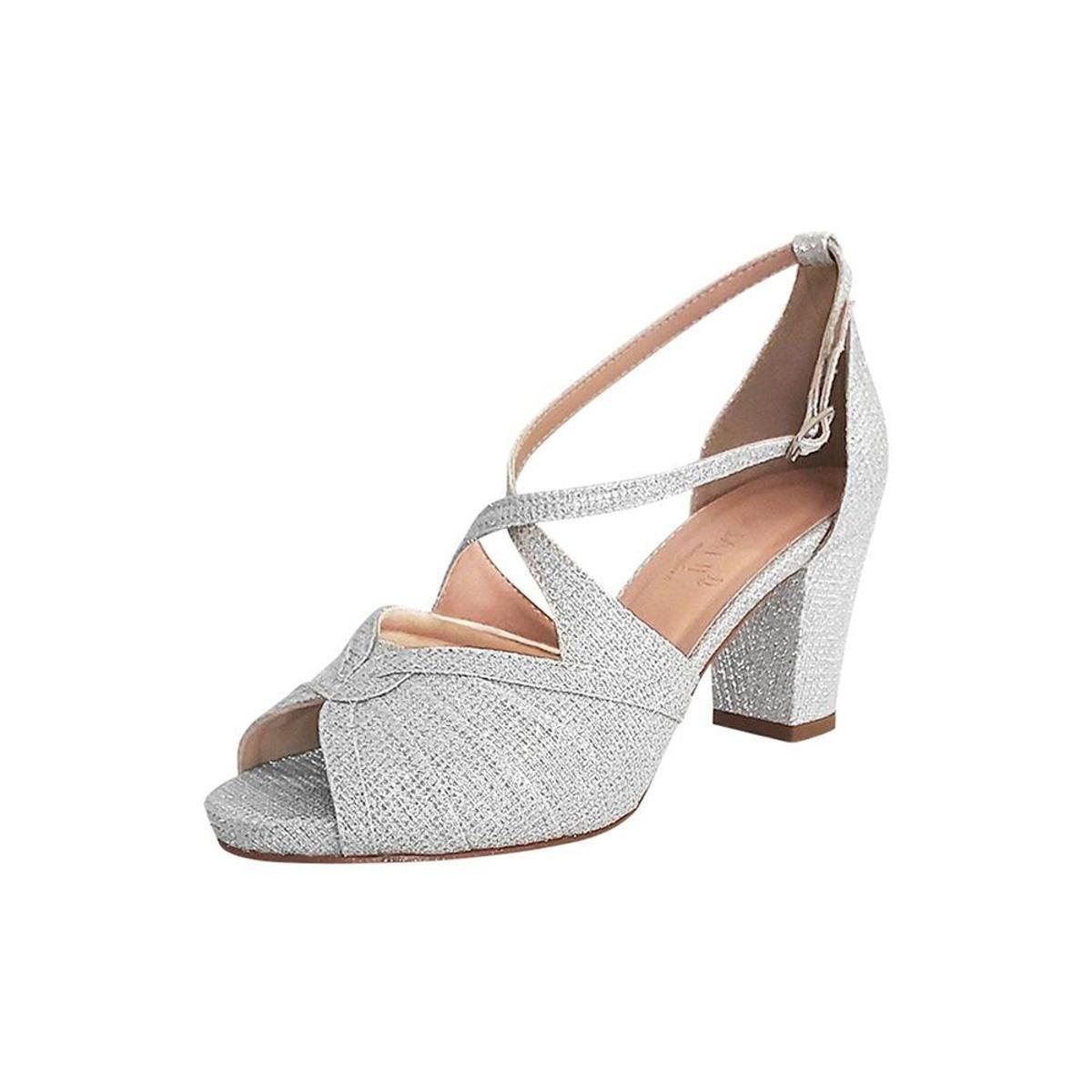 Sandalia Prata Festa Dança Salto Grosso Confortável Zattini