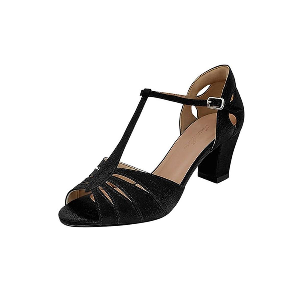 Sandalia Preta Cetim Festa Dança Duani Confort Salto Grosso Zattini