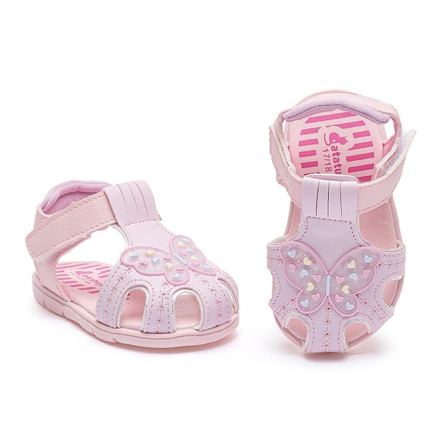 Sandália Primeiros Passos Esportiva Menina Infantil Casual Leve Respirável Borboleta Rosa Mz Shoes