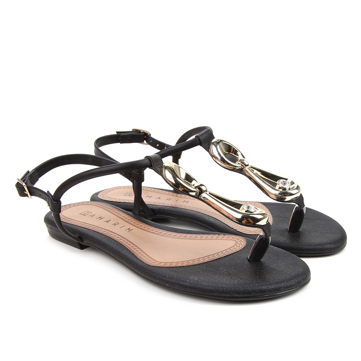 Sandália Ramarim Rasteira Feminina - Preto Menor preço em Sandália Ramarim Rasteira Feminina - Preto