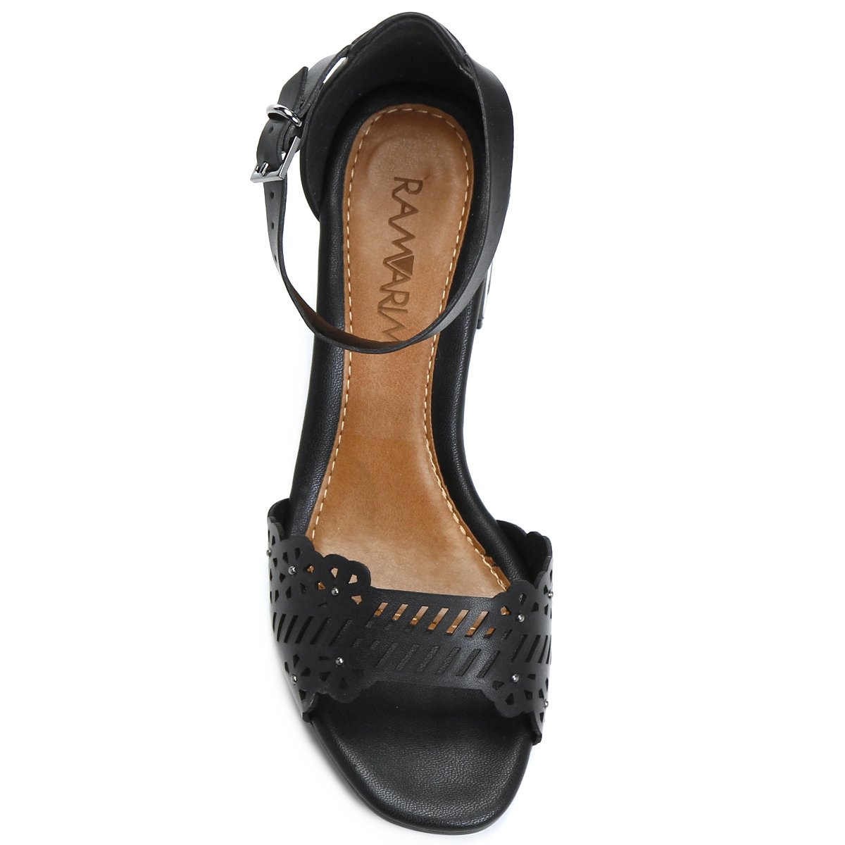 sandália ramarim salto grosso vazada laser preta