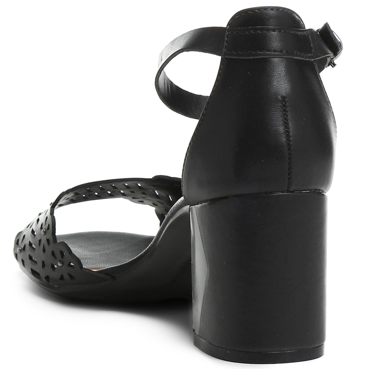 sandália ramarim salto grosso vazada laser preta