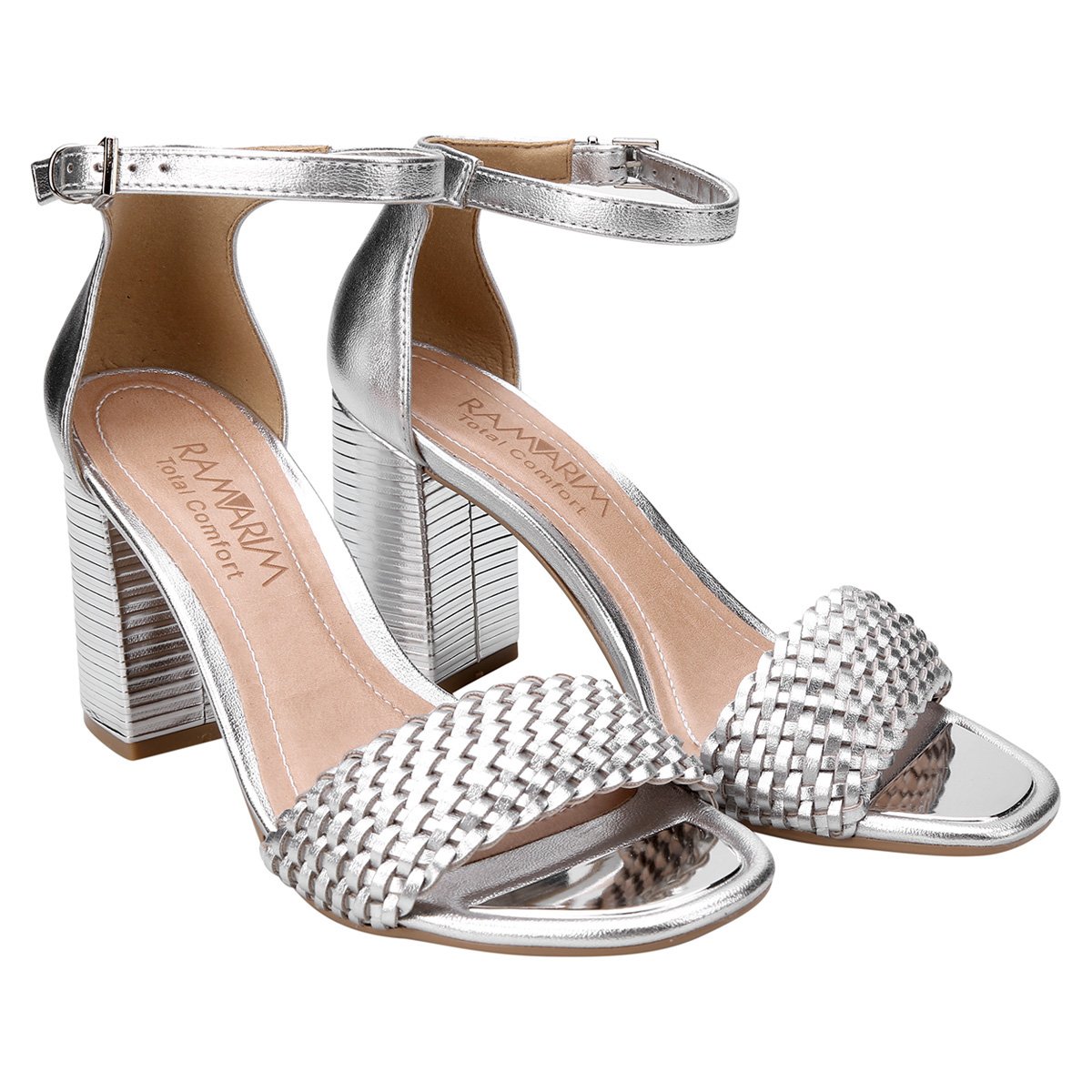 Sandália Ramarim Salto Grosso Metalizada Feminina - Prata | Zattini