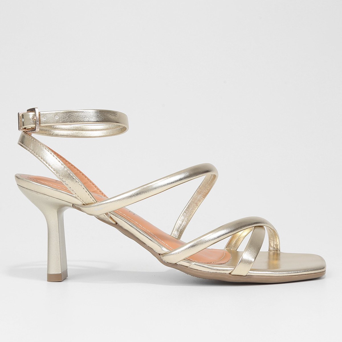 Sandália Ramarim Salto Médio Feminina - Dourado Menor preço em Sandália Ramarim Salto Médio Feminina - Dourado
