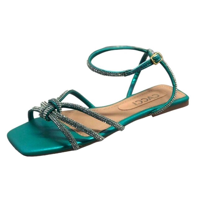 Sandália Rasteira Cacci com Strass Conforto Rq144