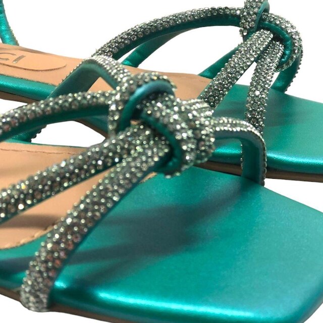 Sandália Rasteira Cacci com Strass Conforto Rq144