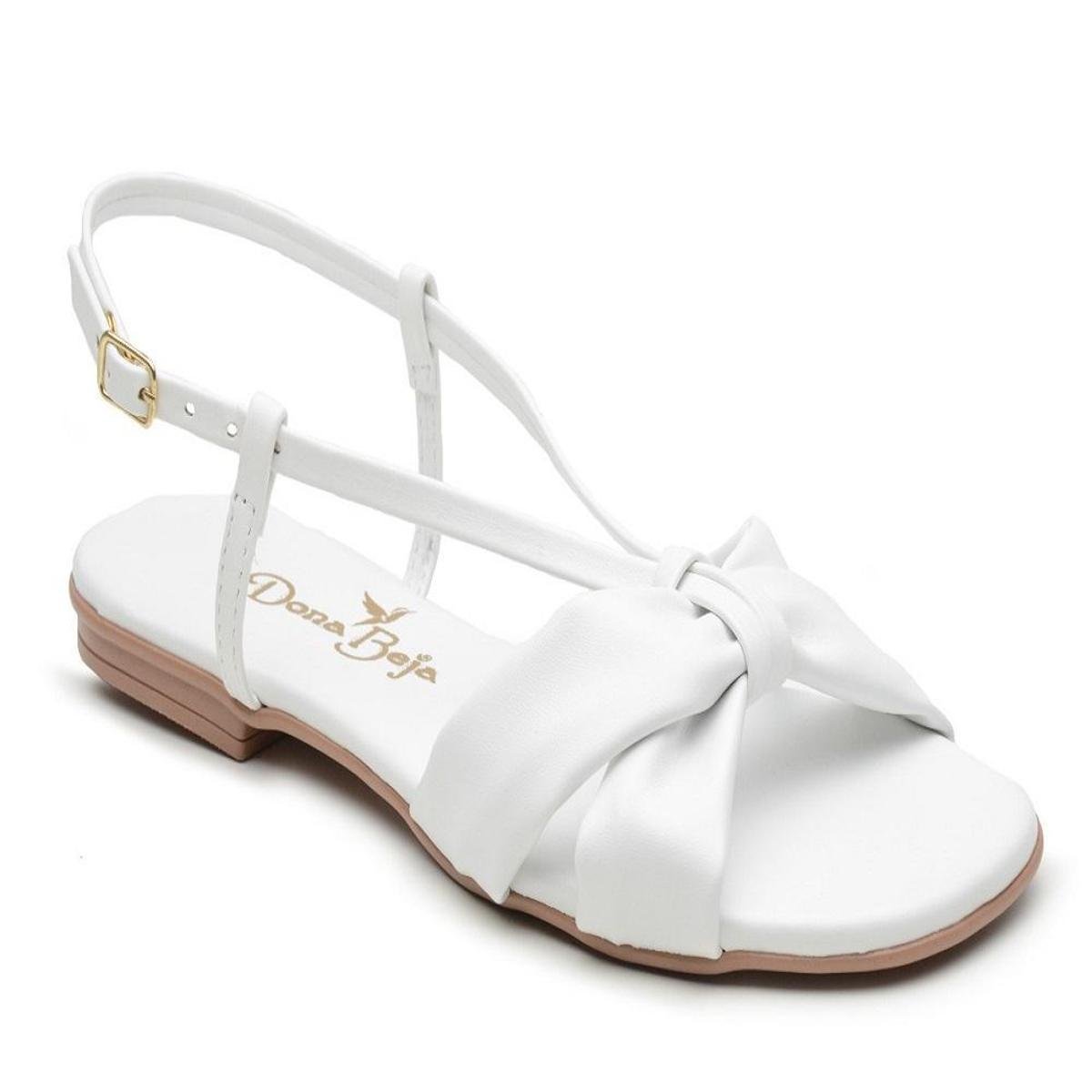 Sandalia Rasteira Casual Feminina Tiras com Detalhe Nó e Fivela Ajustavel - Branco Menor preço em Sandalia Rasteira Casual Feminina Tiras com Detalhe Nó e Fivela Ajustavel - Branco