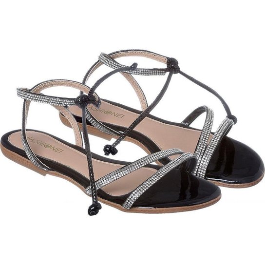 Sandália rasteira de amarrar brilho rasteirinha casual chic