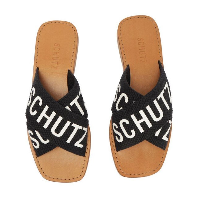 SANDÁLIA RASTEIRA DE X SCHUTZ LOGO PRETA