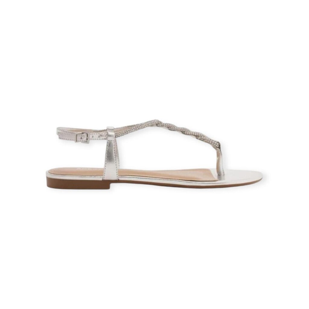 Sandália Rasteira Feminina Arezzo Slim Pedraria Strass Prata