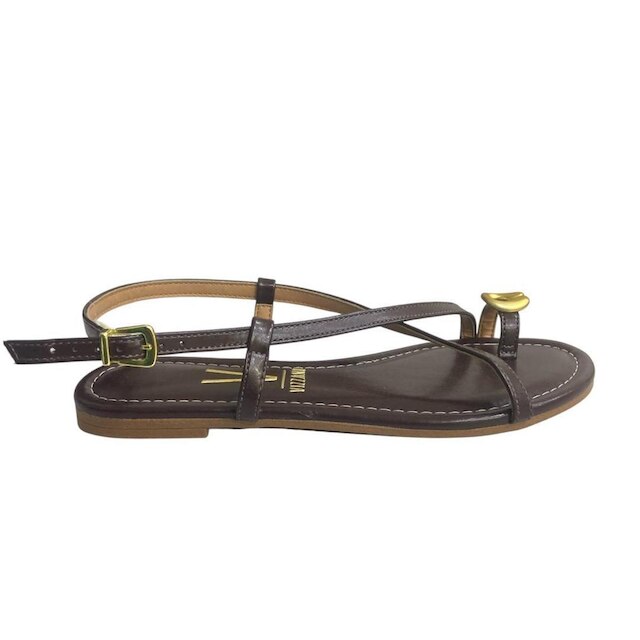 Sandália Rasteira Feminina com Detalhe Dourado 6235.1725 Branco Off 33