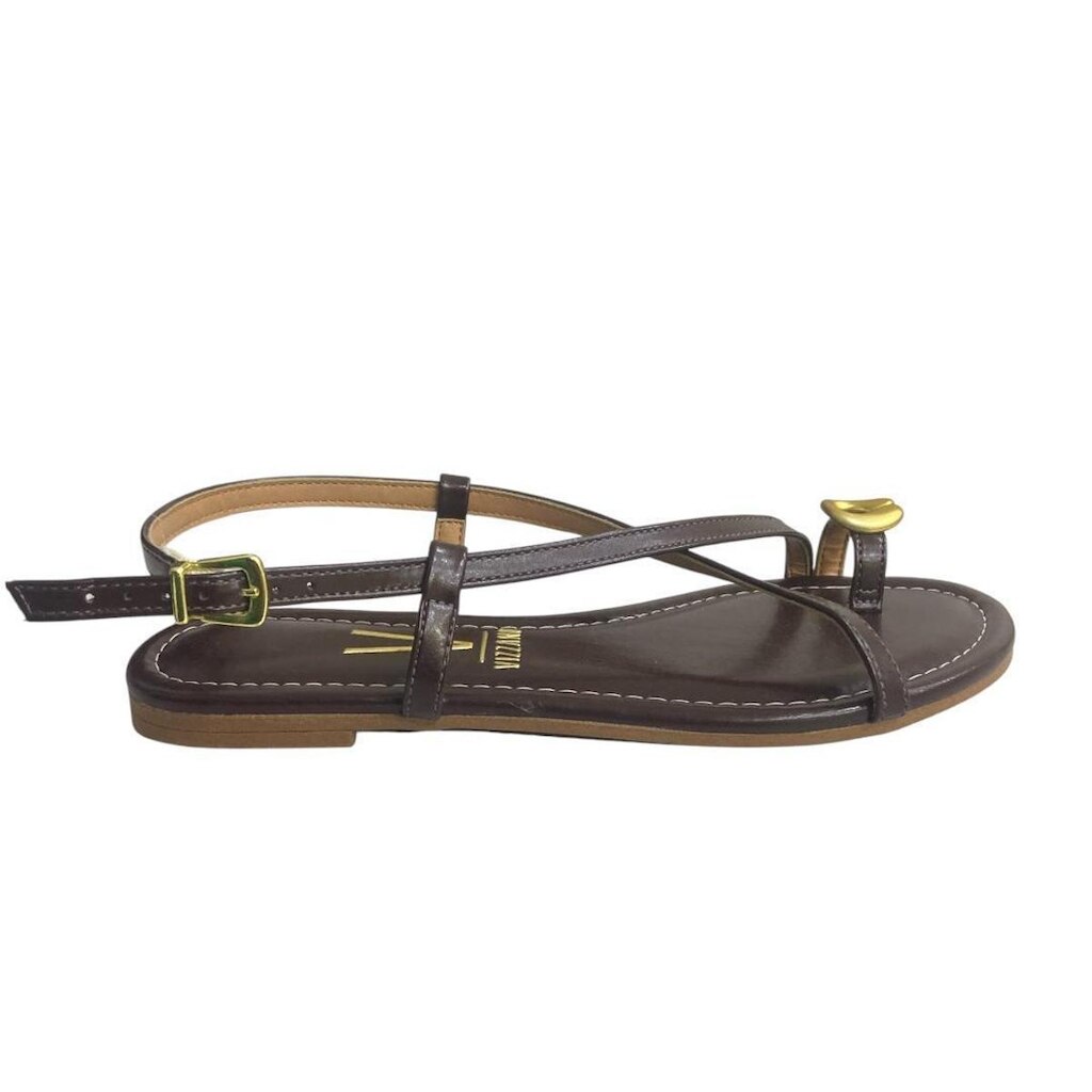 Sandália Rasteira Feminina com Detalhe Dourado 6235.1725 Branco Off 33