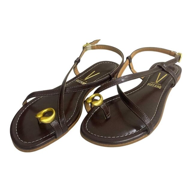 Sandália Rasteira Feminina com Detalhe Dourado 6235.1725 Branco Off 33