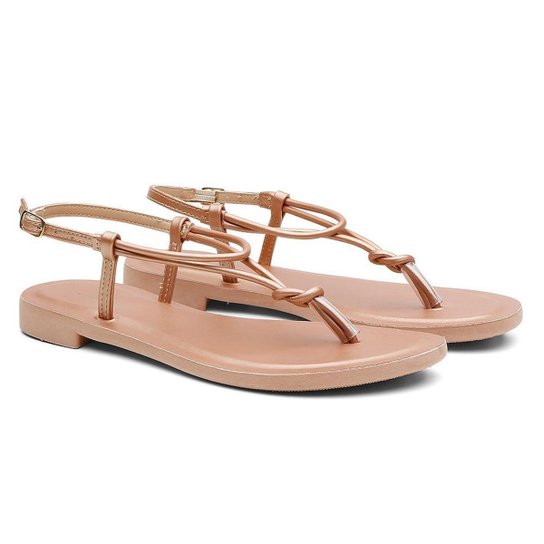 Sandália Rasteira Feminina Fivela Confortável Casual - Nude