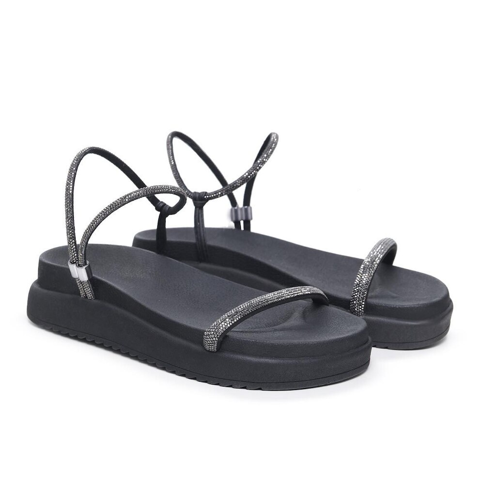 Sandália Rasteira Feminina Papete Wit Shoes Glitter Strass