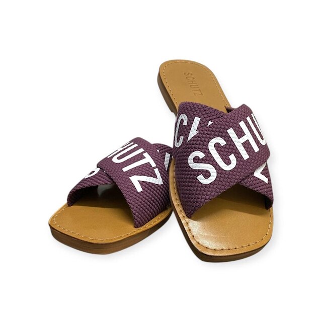 Sandalia Rasteira Feminina Schutz Logo De X Roxa