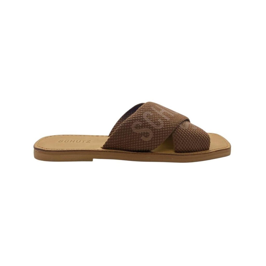 Sandalia Rasteira Feminina Schutz Tiras Cruzadas Logo Marrom