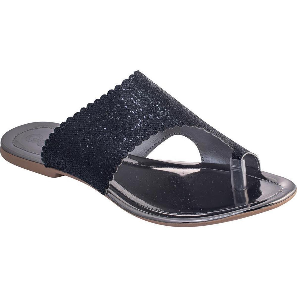 Sandália Rasteira Feminina Verão Brilho Slide Dia a Dia Leve - Preto Menor preço em Sandália Rasteira Feminina Verão Brilho Slide Dia a Dia Leve - Preto