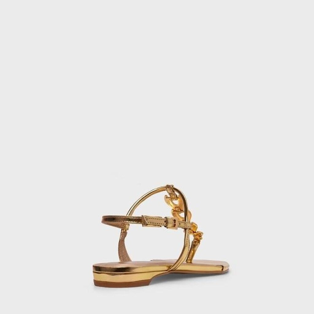Sandália Rasteira / Flat Chain em Couro Spechio Dourado Carrano