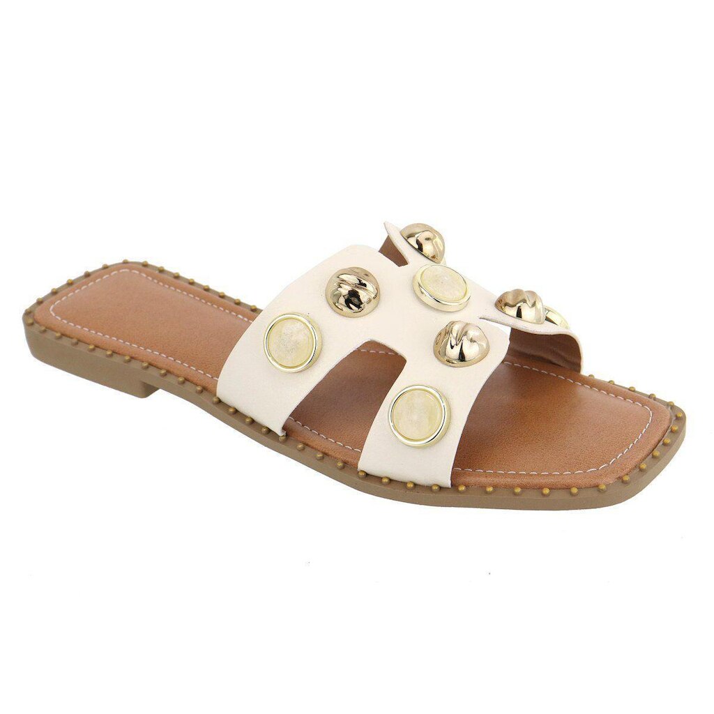 Sandalia Rasteira H Detalhe Abs Confortavel Casual Feminina Branca