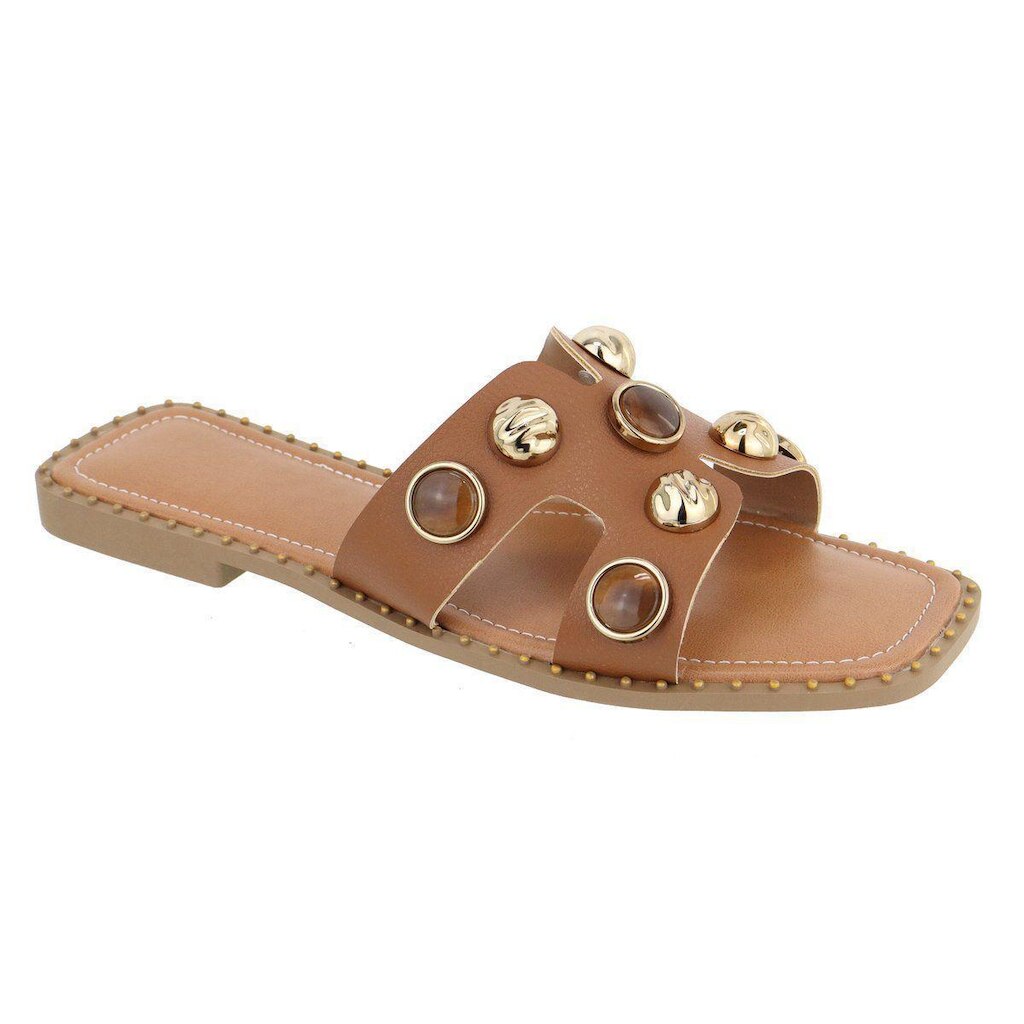 Sandalia Rasteira H Detalhe Abs Confortavel Casual Feminina Caramelo/marrom