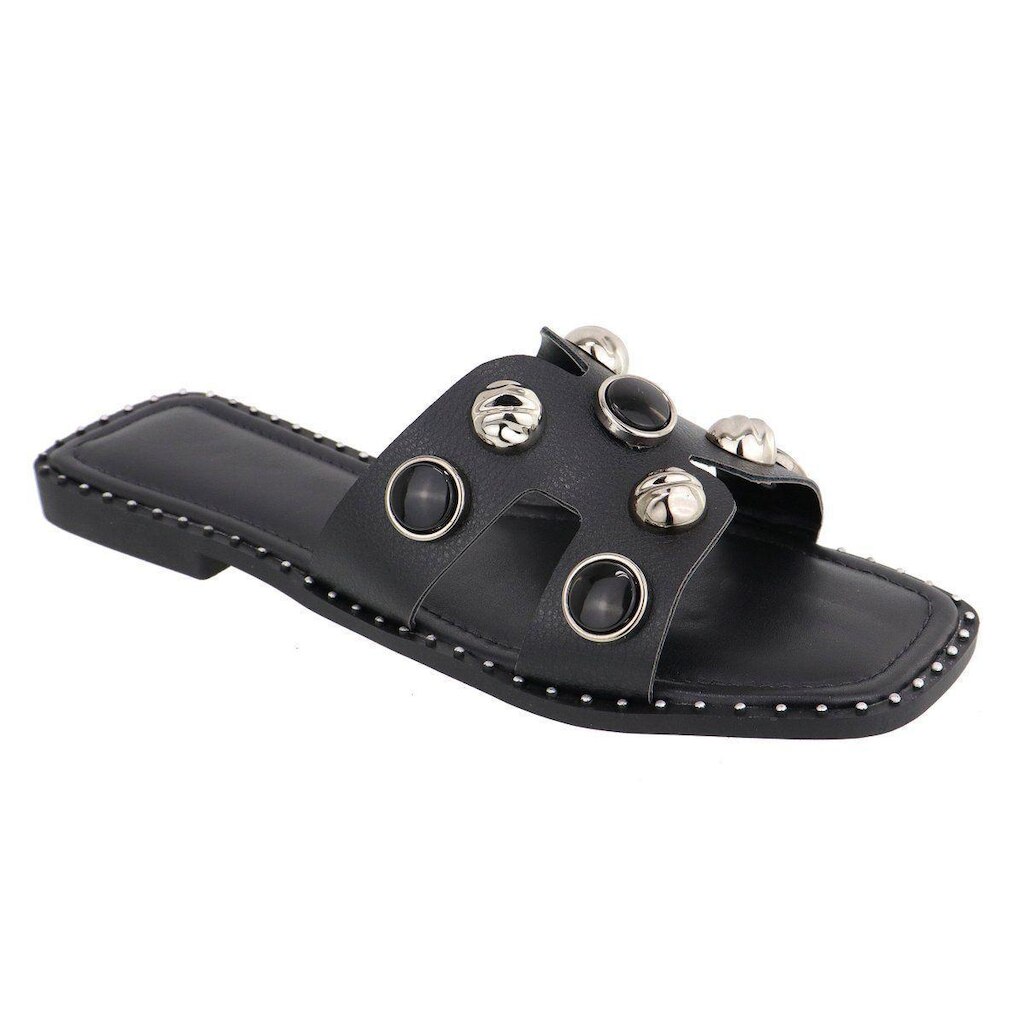 Sandalia Rasteira H Detalhe Abs Confortavel Casual Feminina Preto