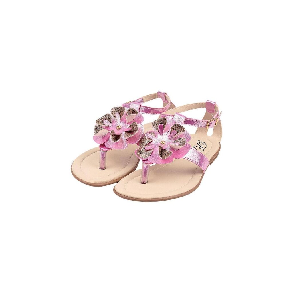 Sandália Rasteira Infantil Menina Flor Metalizado Pink