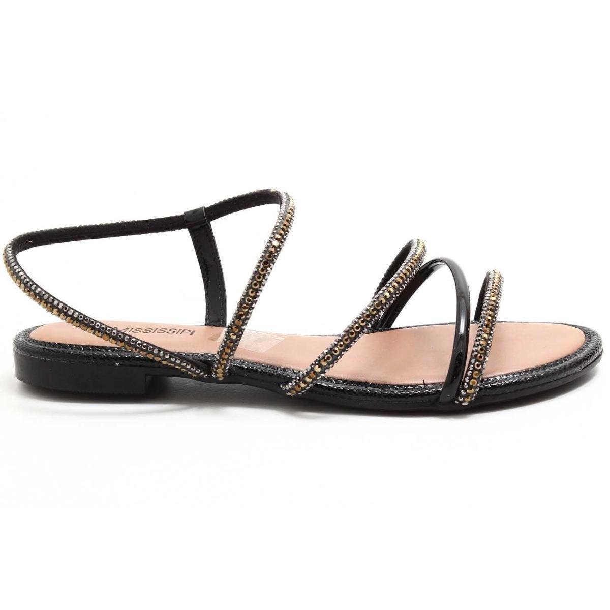 Sandália Rasteira Mississipi Strass Q3212 Feminina - Preto | Zattini