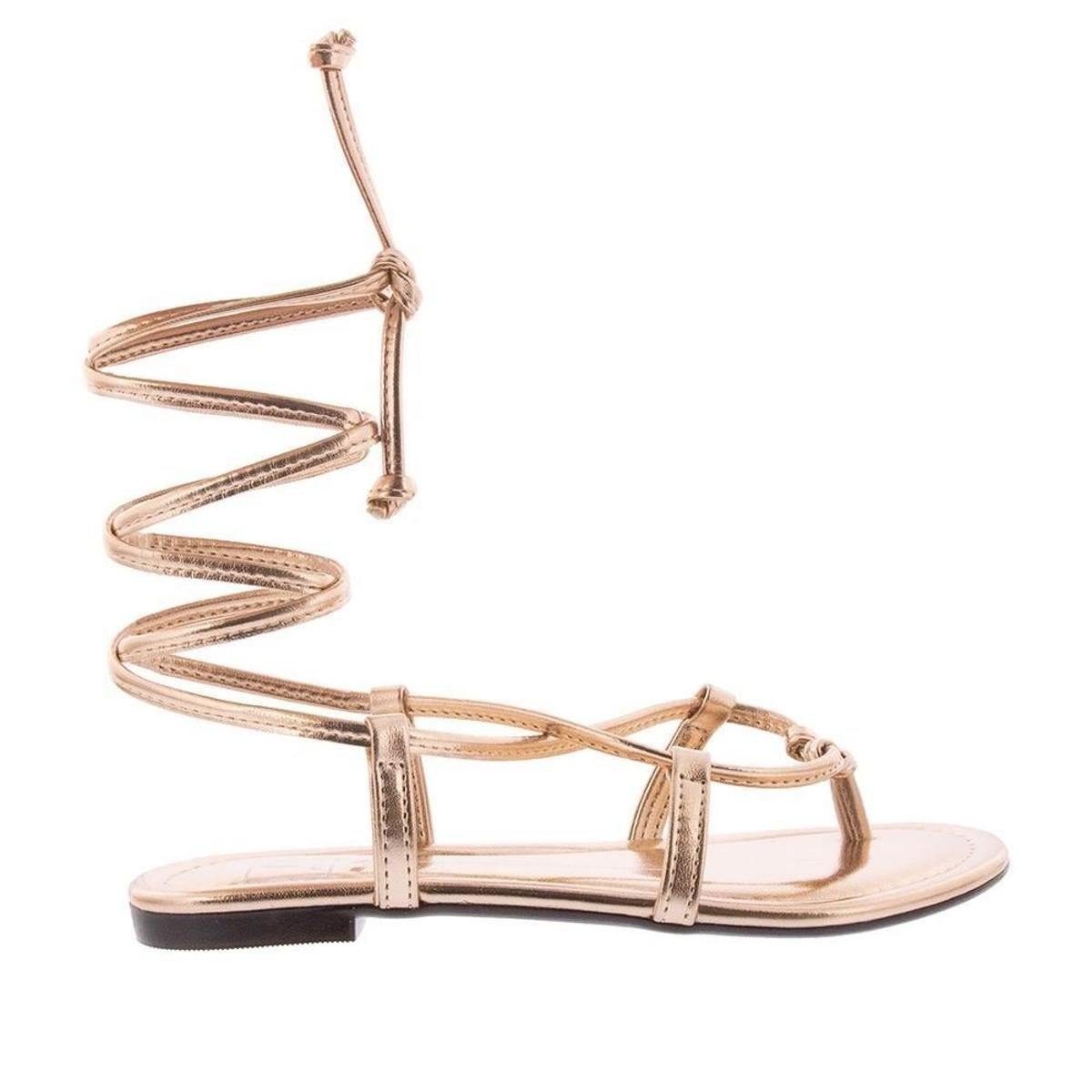 Sandália Rasteira Moleca Amarração Metalizada Rose - Bronze Menor preço em Sandália Rasteira Moleca Amarração Metalizada Rose - Bronze