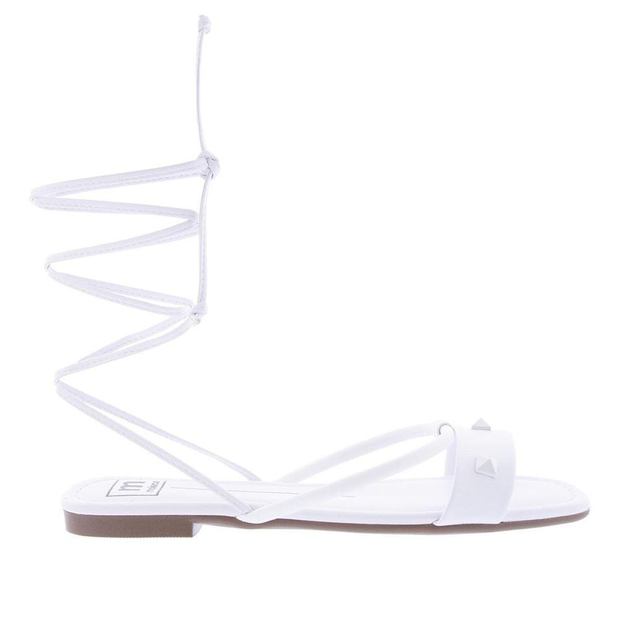 Sandália Rasteira Moleca Amarração Tachas Branco - 32 - Branco Menor preço em Sandália Rasteira Moleca Amarração Tachas Branco - 32 - Branco