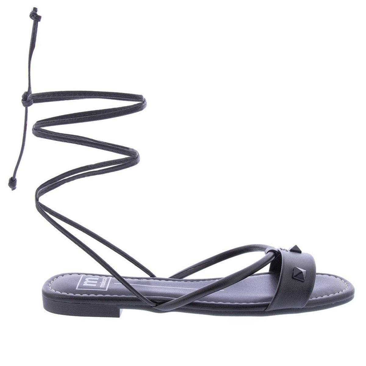 Sandália Rasteira Moleca Amarração Tachas Preto - 40 - Preto Menor preço em Sandália Rasteira Moleca Amarração Tachas Preto - 40 - Preto