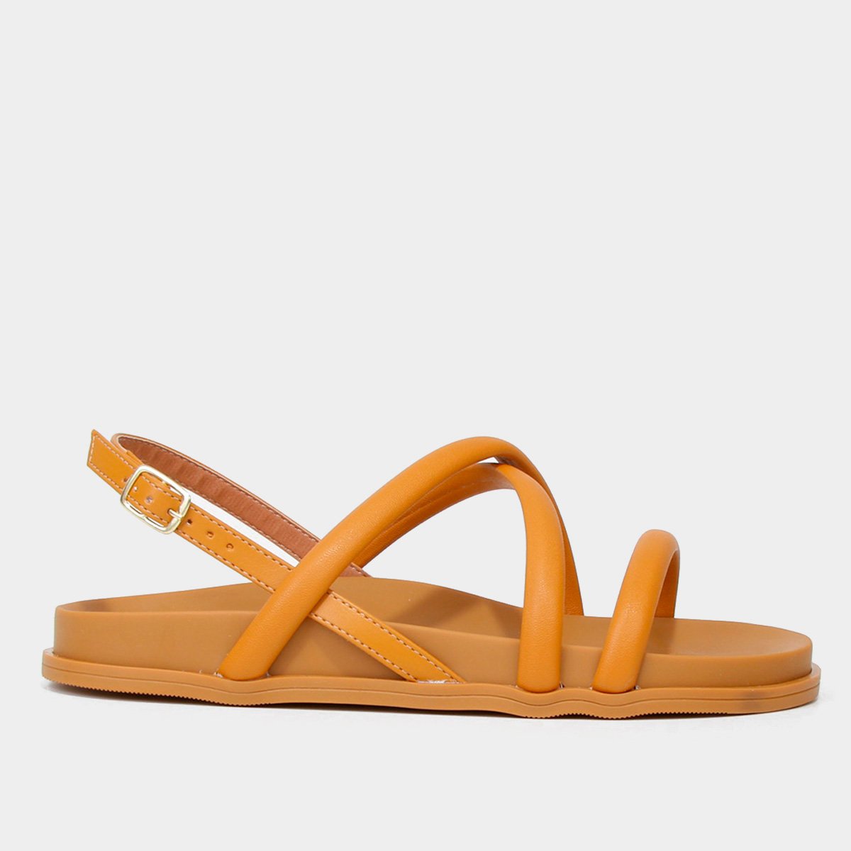 Sandália Rasteira Parabela Cruzada Feminina - Laranja Menor preço em Sandália Rasteira Parabela Cruzada Feminina - Laranja
