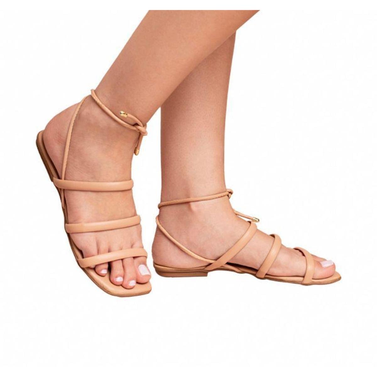 Sandália Rasteira Sem Salto Feminina - Nude Menor preço em Sandália Rasteira Sem Salto Feminina - Nude