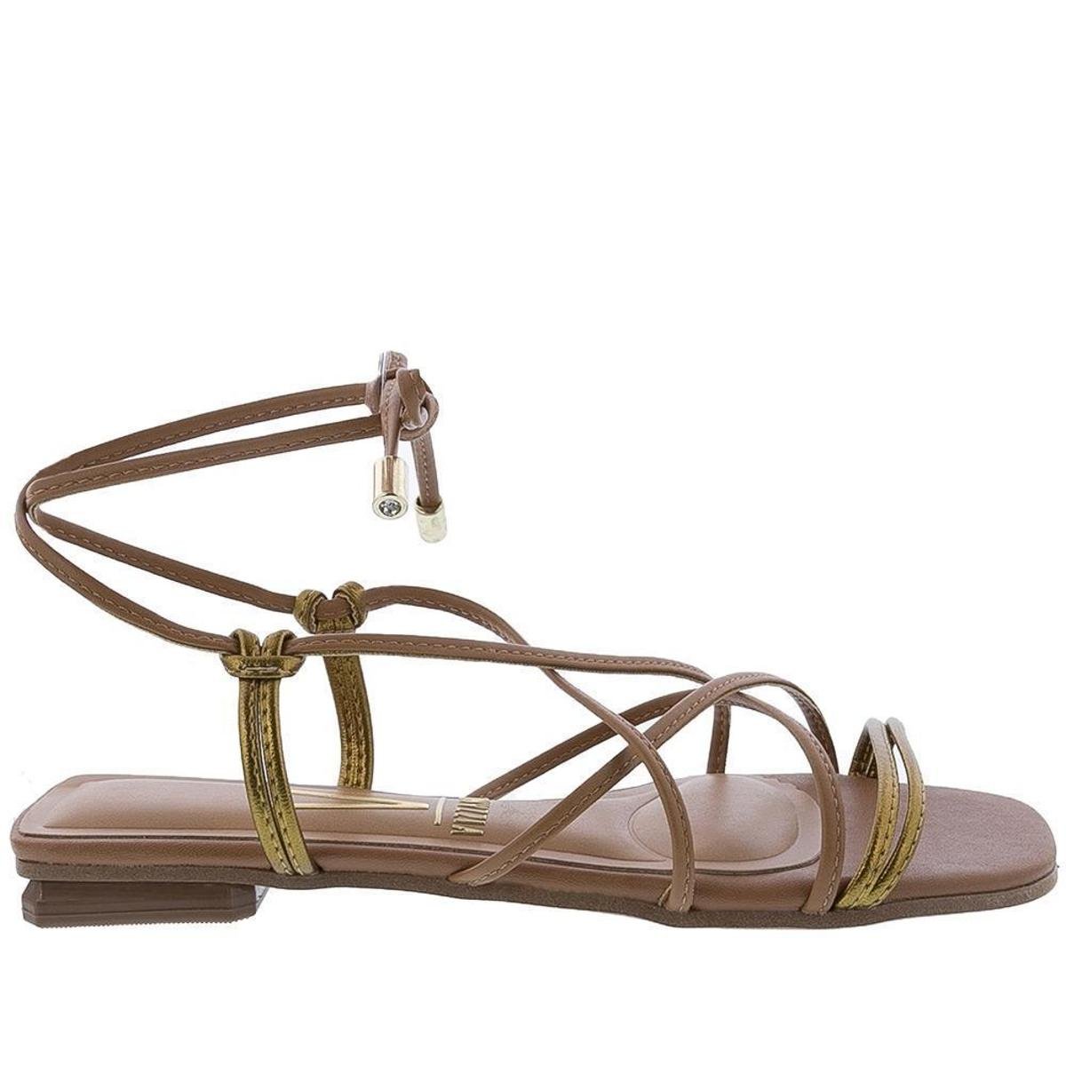 Sandália Rasteira Vizzano com Amarração Marrom - Caramelo Menor preço em Sandália Rasteira Vizzano com Amarração Marrom - Caramelo